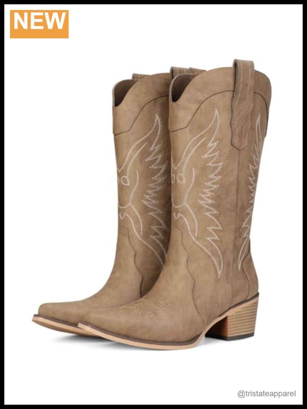 Pasuot Western Cowboy Boots for Women - Pointed Toe, Mid Calf Chunky Heel, Snip